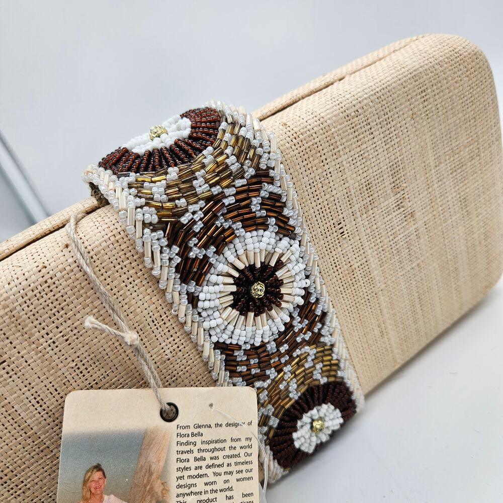 Flora Bella Clutch Straw Beaded Nwt bag handbag - Picture 6 of 11